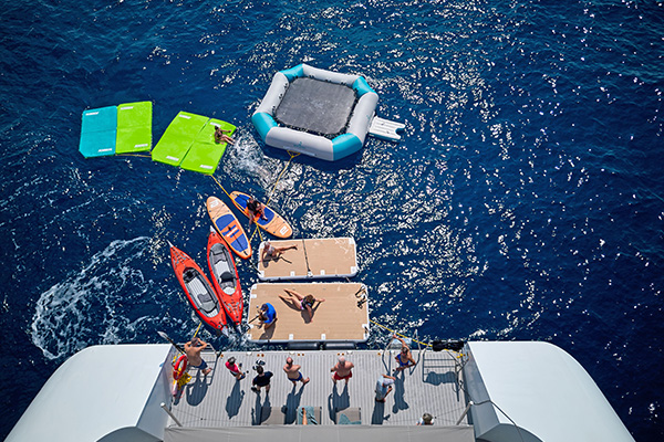 Marine Platform with water sport equipments on Emerald Sakara